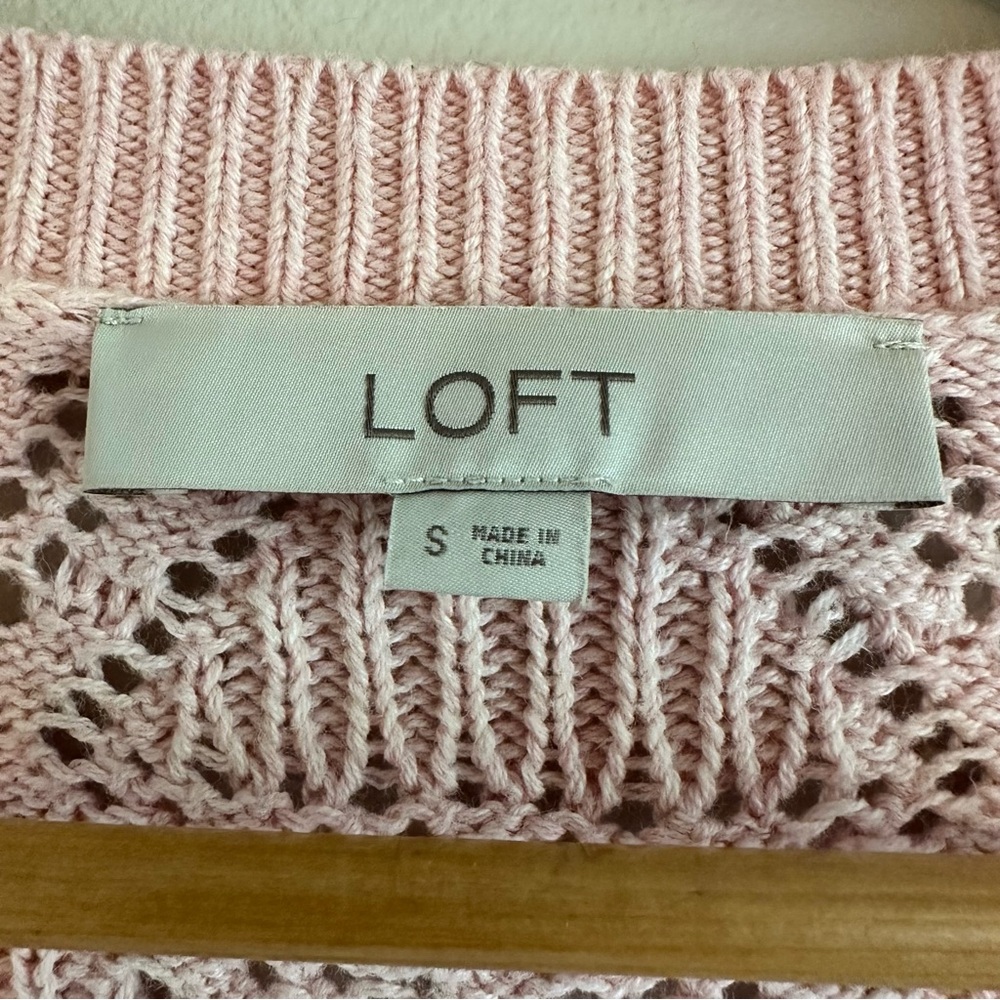 LOFT Bobble Pointelle Scoop‑Neck Sweater Women’s Small | Pink Textured Knit‎ - Picture 3 of 8